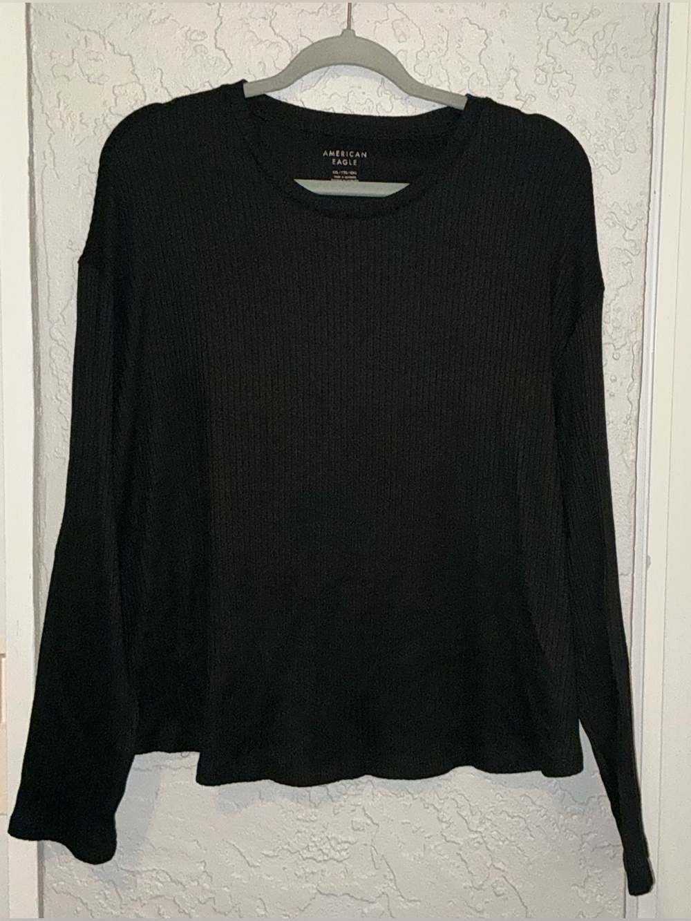 American Eagle Black Ribbed Long Sleeve Top